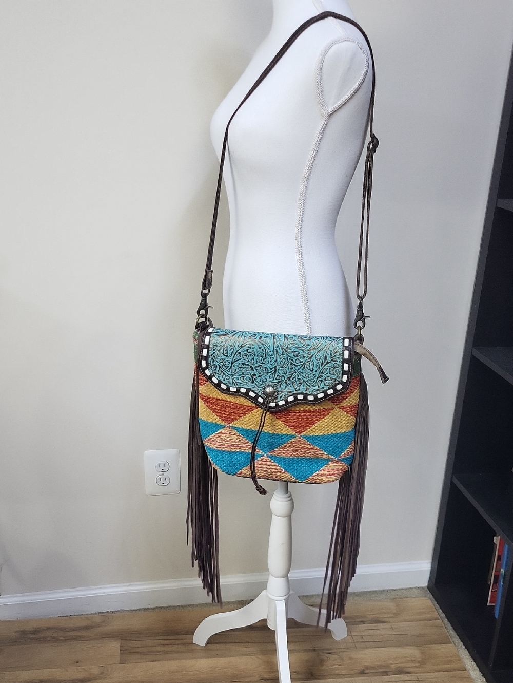 Myra Bag Multicolor Turquoise Orange Brown Fringe Crossbody